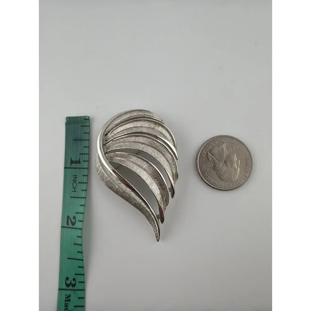 Vintage Trifari Brushed Silver Tone Leaf Brooch